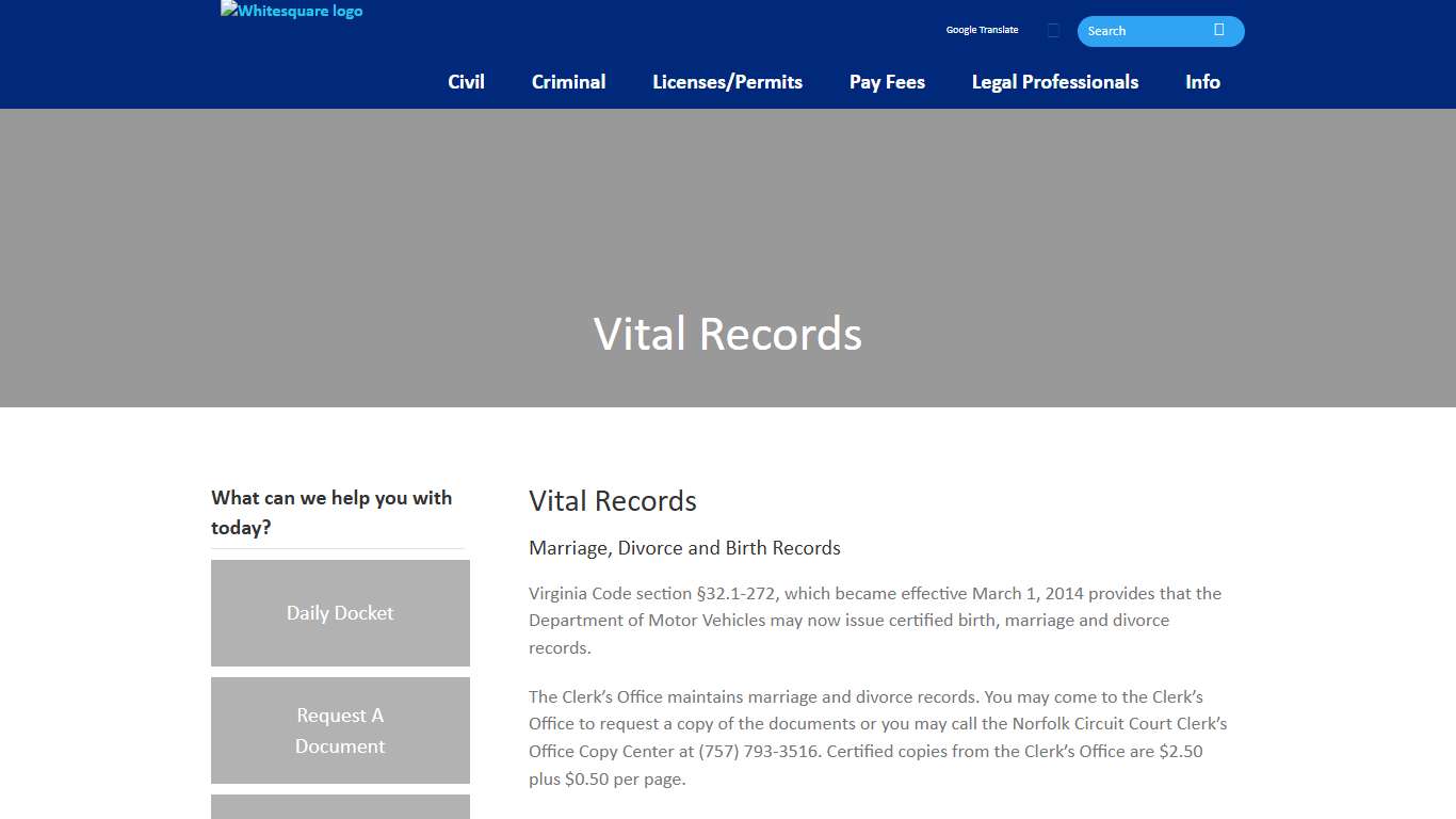 Vital Records - Norfolk Circuit Court Clerk’s Office