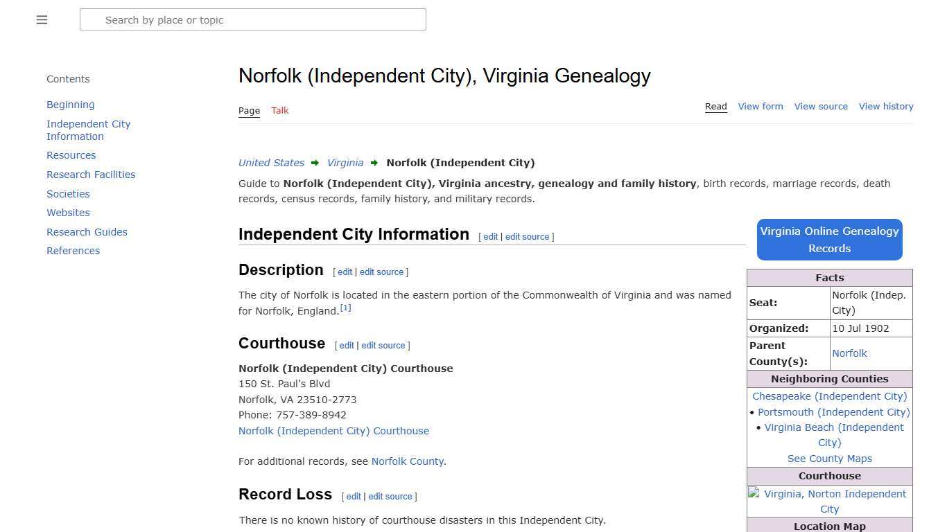 Norfolk (Independent City), Virginia Genealogy • FamilySearch